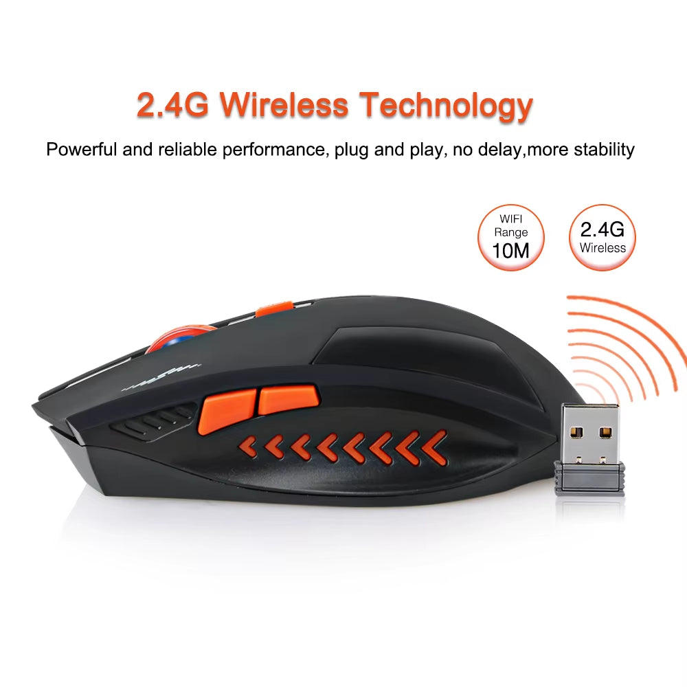 2400DPI Gaming Wireless Mouse Slient Button Computer Mouse Built-In Lithium Battery 2.4G Optical Engine Mouse for Pc/Laptop