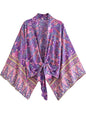 Boho Vintage Floral Print Beach Summer Short Kimono Women Fashion Ladies Casual V Neck Batwing Sleeves Bohemian Cover-Ups