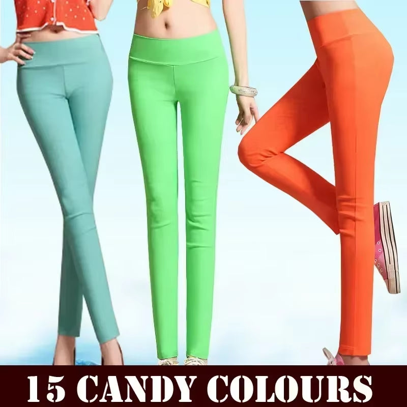 15 Candy Colour Women 5XL 6XL High Waist Stretch Pencil Pants Skinny Casual Cotton Leggings Female Trousers