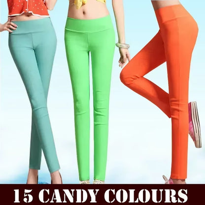 15 Candy Colour Women 5XL 6XL High Waist Stretch Pencil Pants Skinny Casual Cotton Leggings Female Trousers