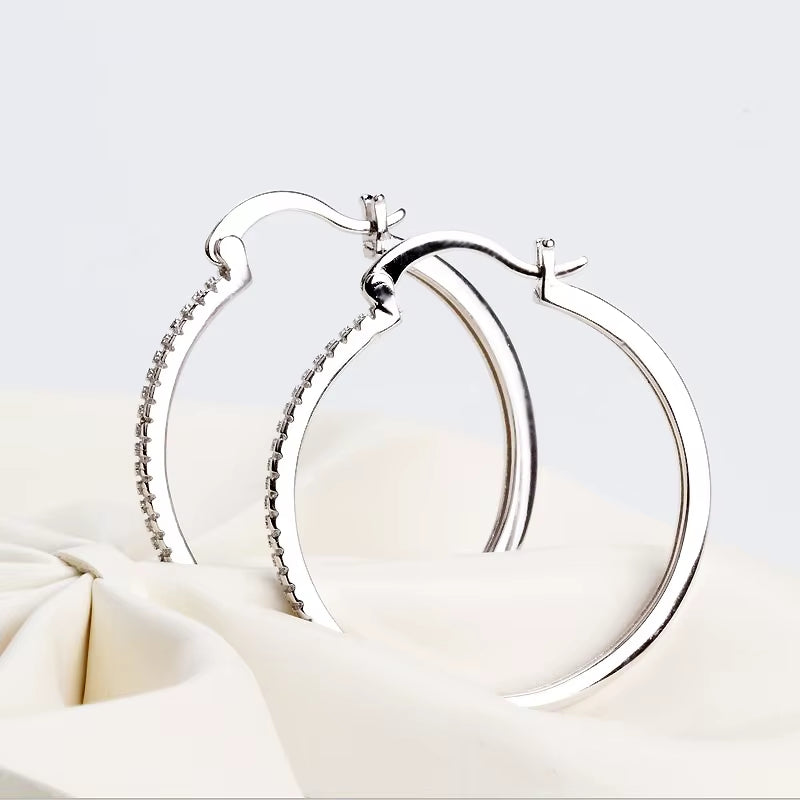 925 Sterling Silver Big Circle Inlaid Zircon Earrings for Women,S925 Argent Women'S Shiny Model Earring 17Mm-40Mm 5 Size