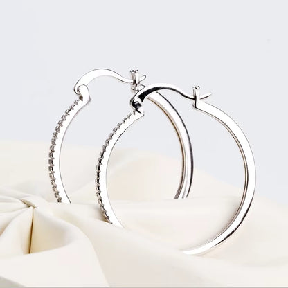 925 Sterling Silver Big Circle Inlaid Zircon Earrings for Women,S925 Argent Women'S Shiny Model Earring 17Mm-40Mm 5 Size