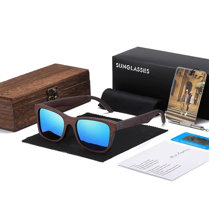 Natural Bamboo Wooden Sunglasses Handmade Polarized Glasses Mirror Coating Lenses Eyewear with Gift Box