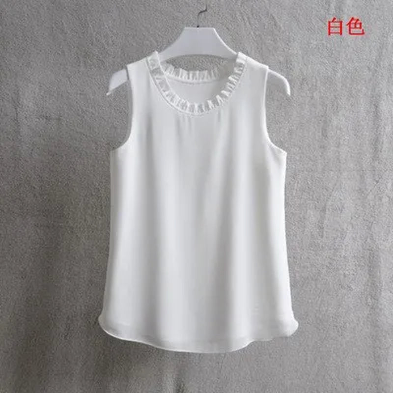 21 Colors Solid Ruffle Chiffon Blouse Women 2025 Summer Fashion Vest Blusas Casual Loose Sleeveless Ladies Tops Shirt