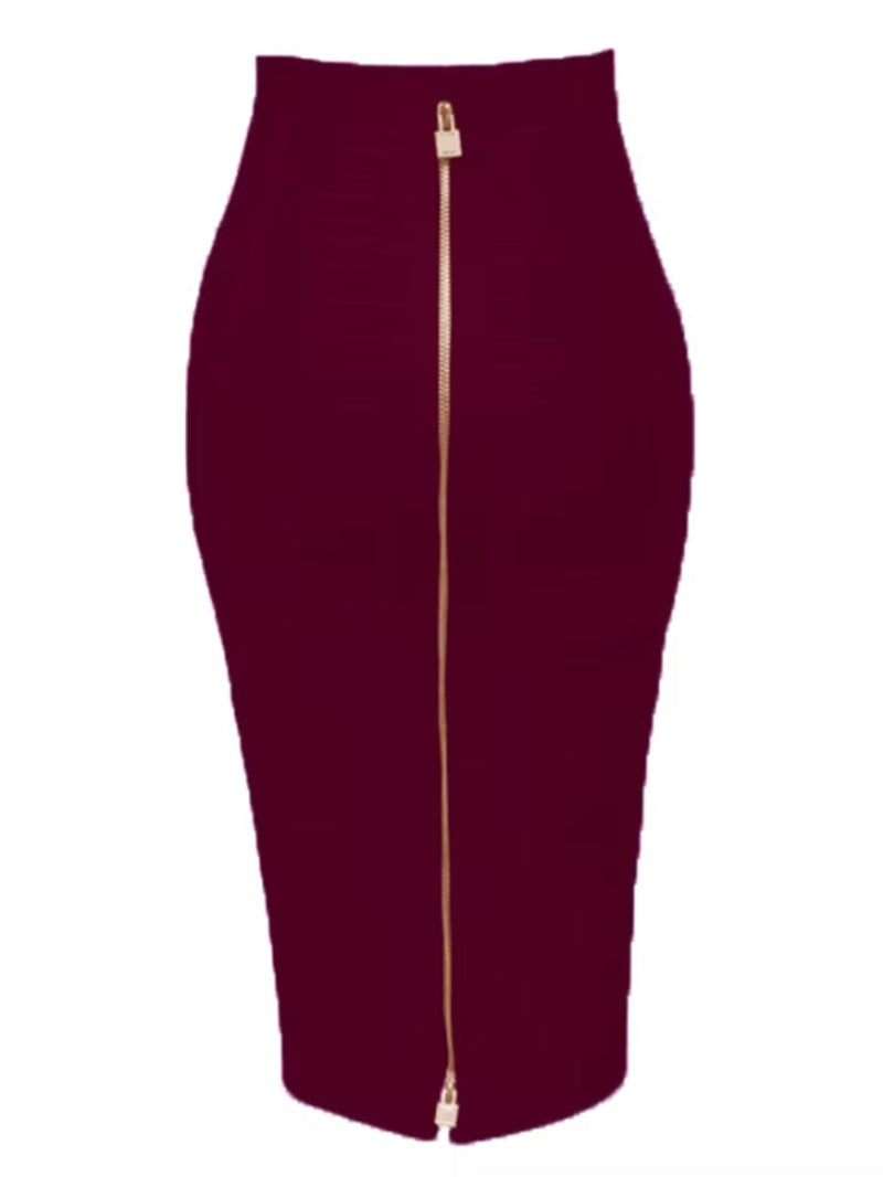 16 Colors Sexy Solid Zipper Orange Blue Black Red Bandage Skirt Women Elastic Bodycon Summer XL XXL Pencil Skirts 58Cm