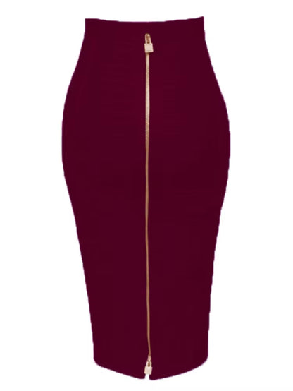 16 Colors Sexy Solid Zipper Orange Blue Black Red Bandage Skirt Women Elastic Bodycon Summer XL XXL Pencil Skirts 58Cm