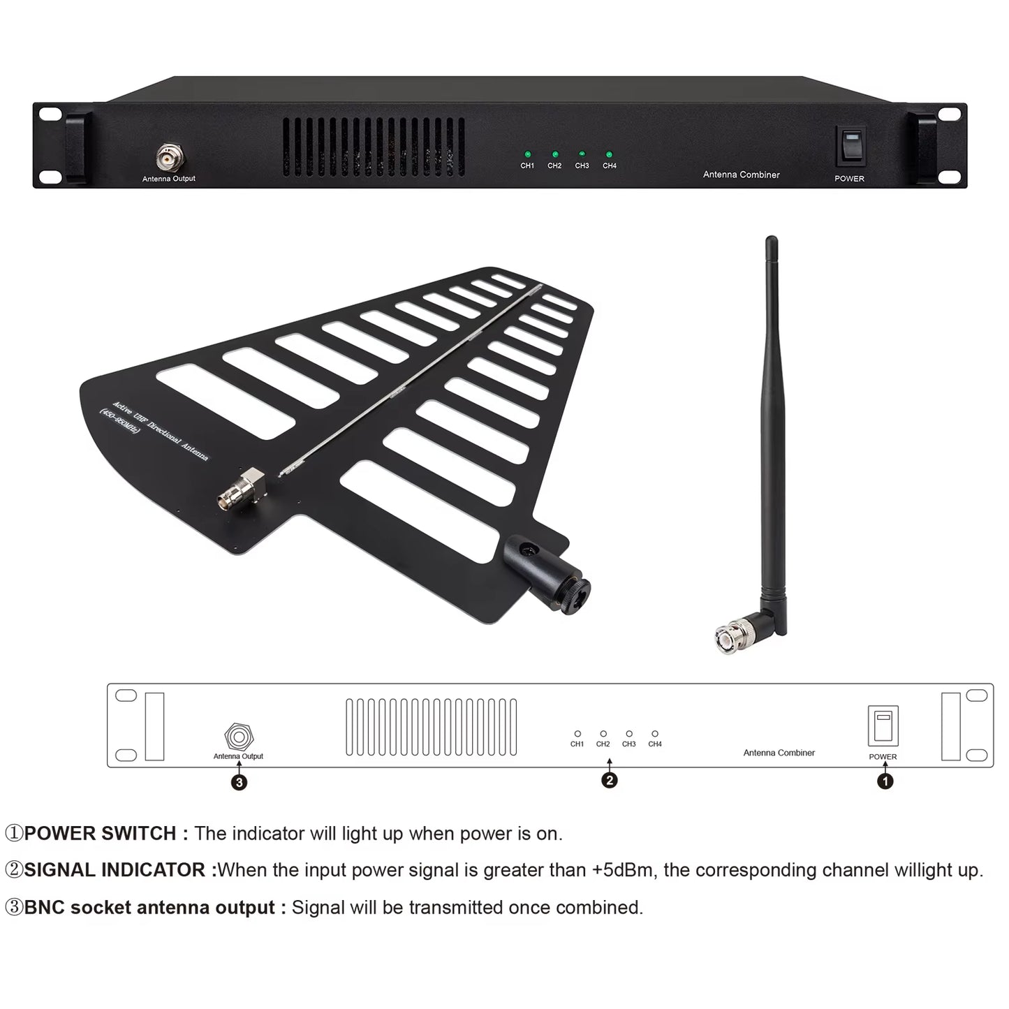 PA421B Antenna Combiner Four to One Antena Distribution System for in Ear Monitor Wireless Systems 4 Transmitters OEM Logo
