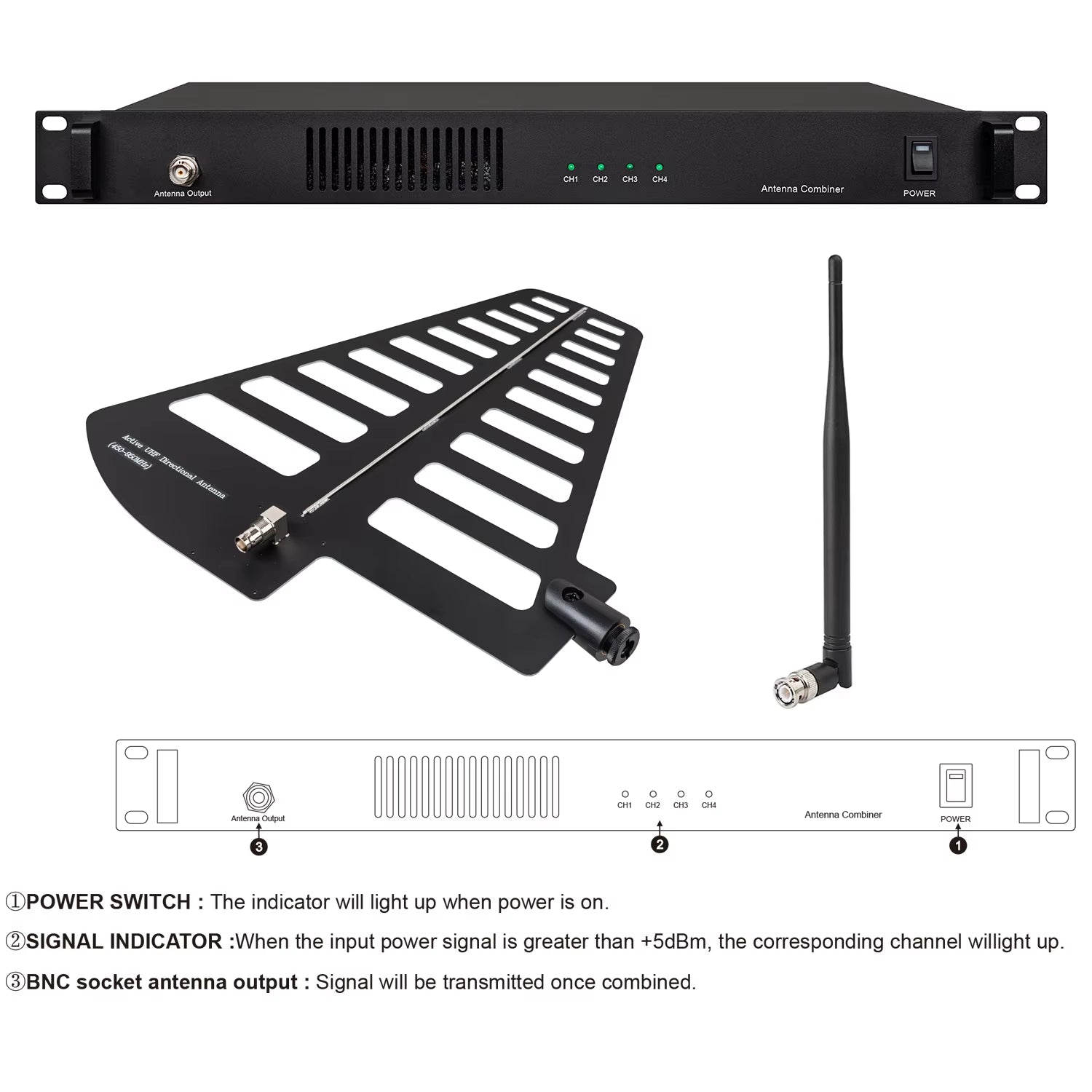 PA421B Antenna Combiner Four to One Antena Distribution System for in Ear Monitor Wireless Systems 4 Transmitters OEM Logo