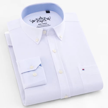 Men'S Long Sleeve Oxford Plaid Striped Work Casual Shirt with Pocket, Spring Autumn Cotton Blend Regular-Fit Button-Down Shirts