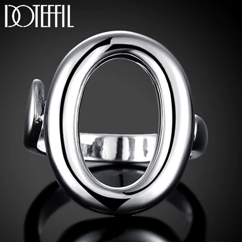 925 Sterling Silver Circle O Open Adjustable Size Rings for Women Wedding Engagement Party Jewelry