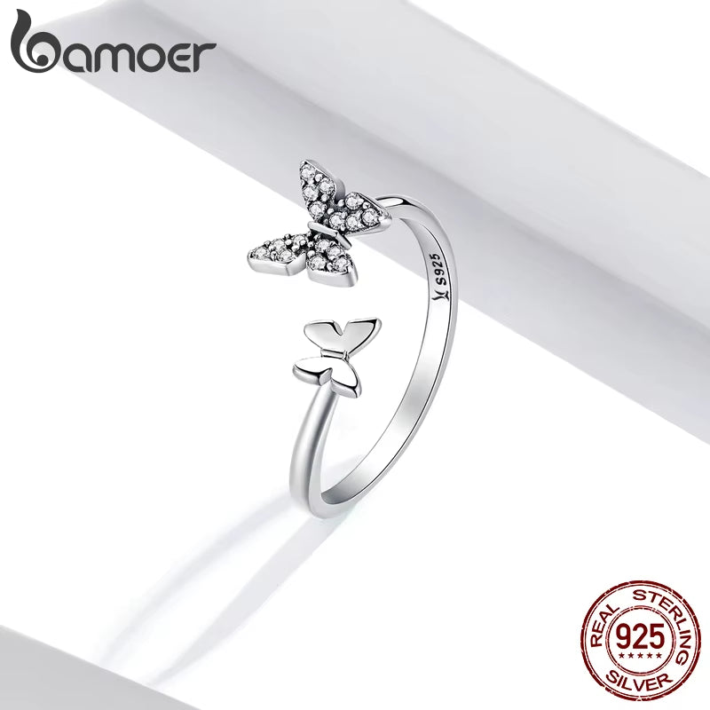 Hot Sale 925 Sterling Silver Dazzling CZ Butterfly Open Finger Ring for Women Fashion Sterling Silver Jewelry Gift SCR087