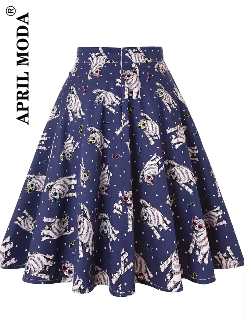 2025 Summer Midi Skirt Runway Vintage Rockabilly Sundress Red Womens Sexy Pinup 50S Cotton Polka Dot Pattern Skater Streetwear