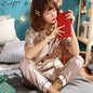 Womens Silk Satin Pajamas Pyjamas Set Sleepwear Pijama Pajamas Suit Female Sleep Two Piece Set Women'S Loungewear plus Size