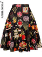 Women'S Runway Cotton Retro Vintage Skirt Black Faldas High Waist a Line Rockabilly Jupe 50S Swing Umbrella Skirts Pin up Skater
