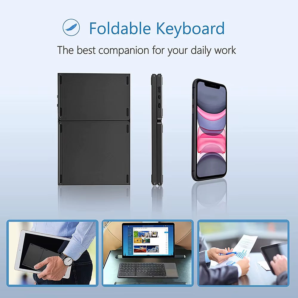 New Portable Mini Three Folding Bluetooth Keyboard Wireless Foldable Touchpad Keypad for IOS Android Windows Ipad Tablet