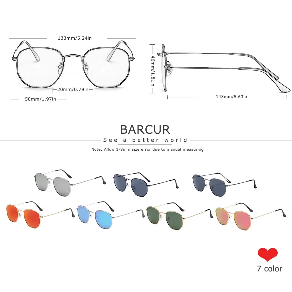 Classic Retro Reflective Sunglasses Man Hexagon Sunglasses Metal Frame Eyewear Sun Glasses with Box Oculos De Sol Gafas