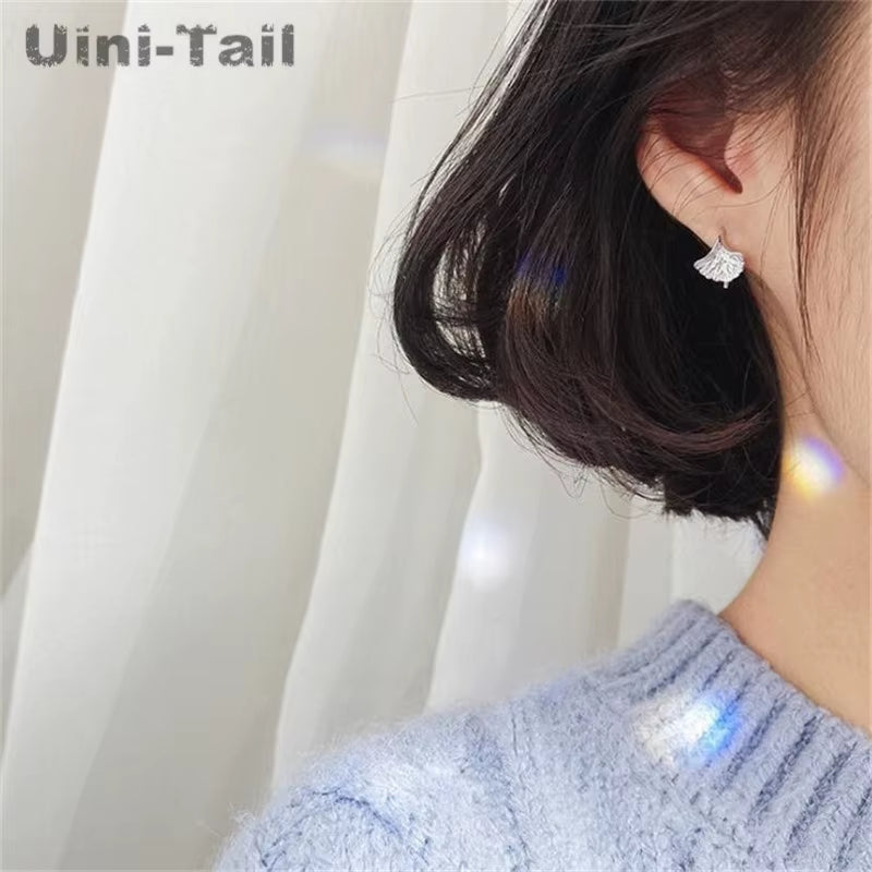 New Hot 925 Tibetan Silver Chinese Style Ginkgo Leaf Ear Hook Temperament Simple Personality Fashion Earrings ED119