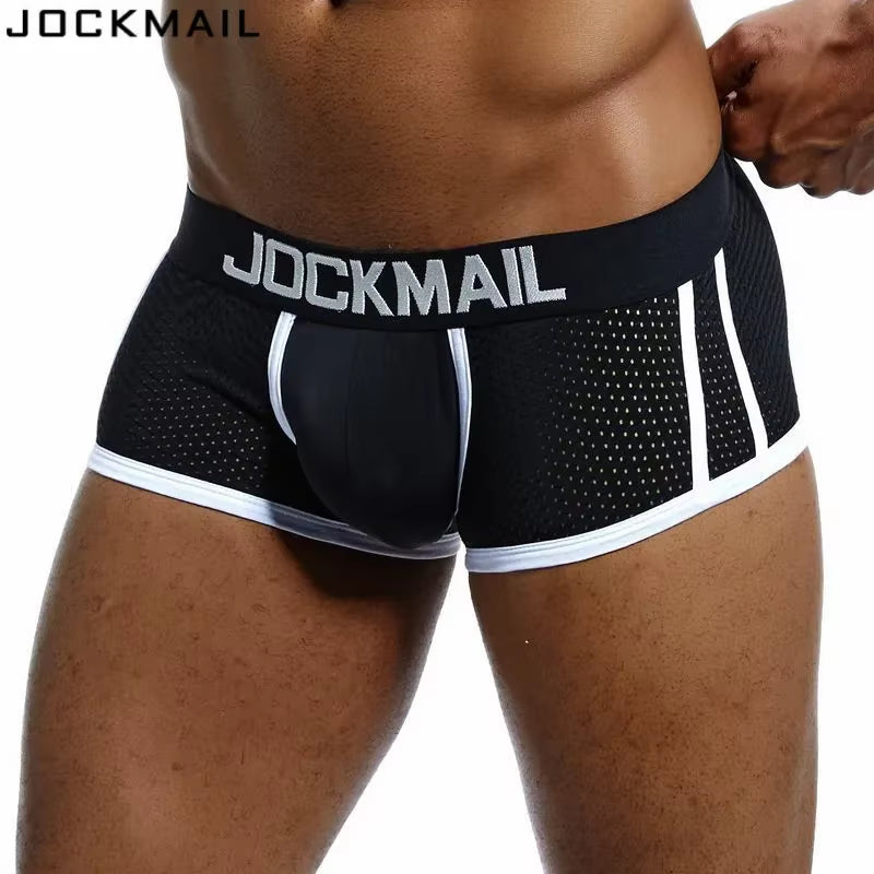 Brand Men Mesh Underwear Boxers Calzoncillos Hombre Gay Sleepwear Cueca Boxer Breathable Crotch Male Panties Shorts