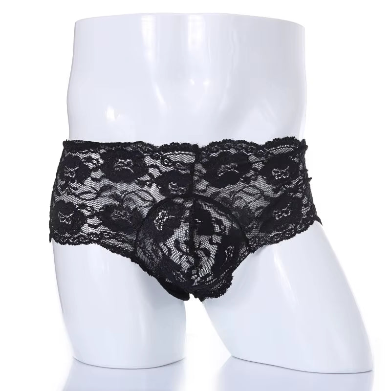 Lace Sexy Underwear Men Boxers Hombre Man Sissy Transparent Ultra Thin Panties Penis Pouch Boxer Shorts Underpants Cueca