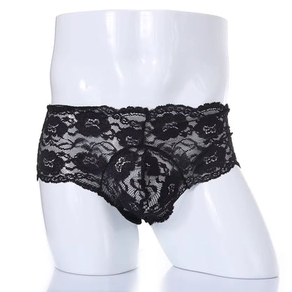Lace Sexy Underwear Men Boxers Hombre Man Sissy Transparent Ultra Thin Panties Penis Pouch Boxer Shorts Underpants Cueca