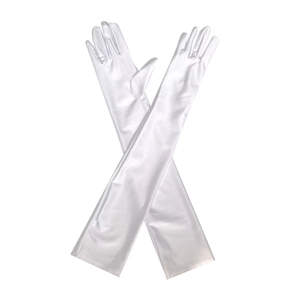 Classic Adult Black White Red Grey Skin Opera/Elbow/Wrist Stretch Satin Finger Long Gloves Women Flapper Gloves Matching Costume