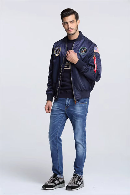 2025 New Autumn Apollo Thin 100Th SPACE SHUTTLE MISSION Thin MA1 Bomber Hiphop US Air Force Pilot Flight College Jacket for Men