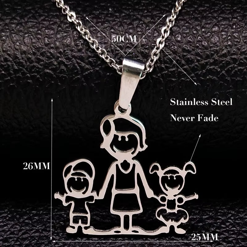 Stainless Steel Necklace Mama Family Necklaces Silver Color Love Boy Girl Pendant Jewelry Women Christmas Gift 355