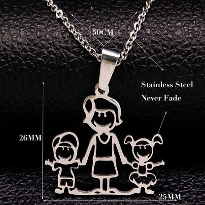 Stainless Steel Necklace Mama Family Necklaces Silver Color Love Boy Girl Pendant Jewelry Women Christmas Gift 355