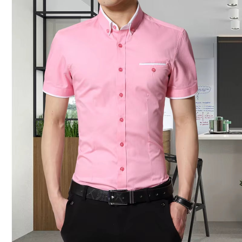 2025 New Arrival Brand Men'S Summer Business Shirt Short Sleeves Turn-Down Collar Tuxedo Shirt Shirt Men Shirts Big Size 5XL