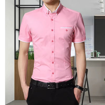 2025 New Arrival Brand Men'S Summer Business Shirt Short Sleeves Turn-Down Collar Tuxedo Shirt Shirt Men Shirts Big Size 5XL