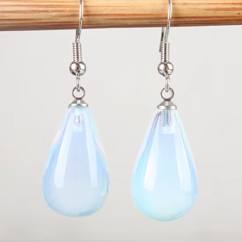 13X22MM Obsidian Clear Quartz Lapis Lazuli Rose Pink Quartz Opal Obsidian Drop Cone Bead Hook Dangle Earrings 1Pair