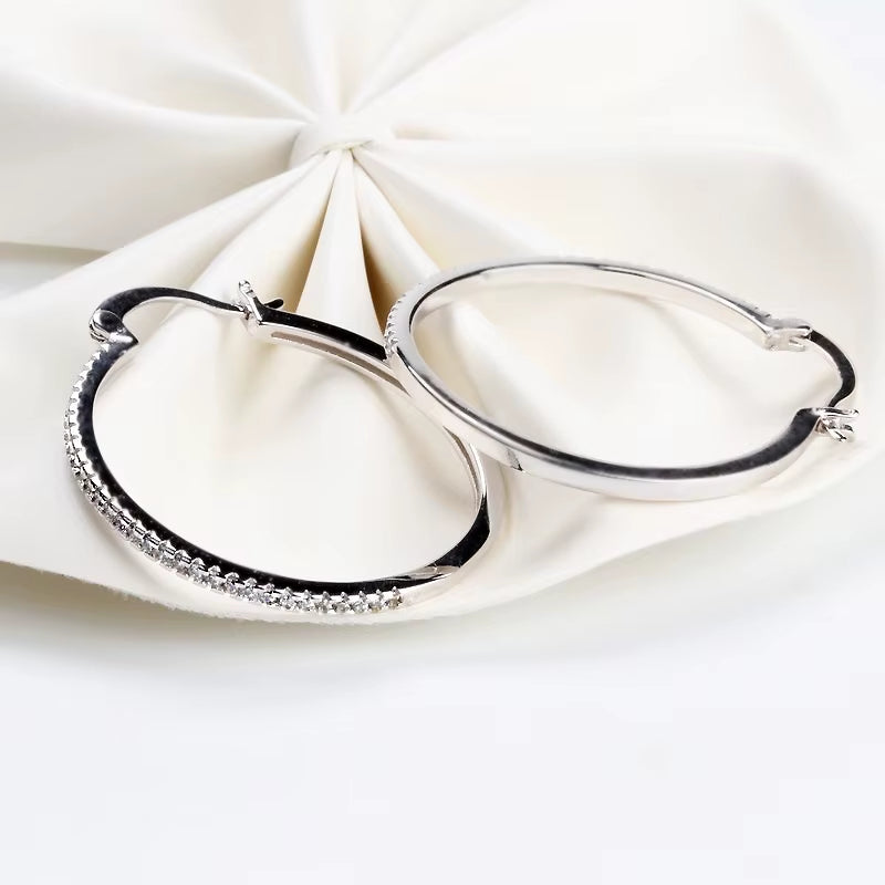 925 Sterling Silver Big Circle Inlaid Zircon Earrings for Women,S925 Argent Women'S Shiny Model Earring 17Mm-40Mm 5 Size