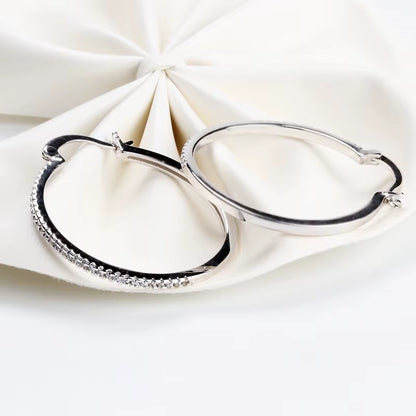 925 Sterling Silver Big Circle Inlaid Zircon Earrings for Women,S925 Argent Women'S Shiny Model Earring 17Mm-40Mm 5 Size