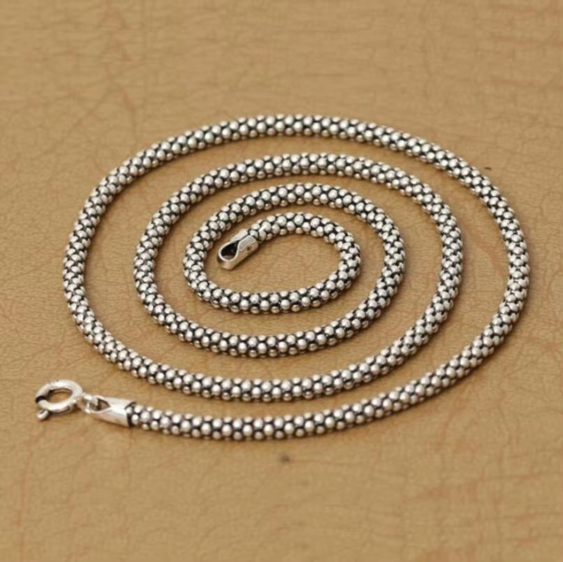 Real Silver Necklace Men Women Thai Silver Corn Necklace Male S925 Sterling Silver Long Chain Retro Pendant Necklace Jewelry