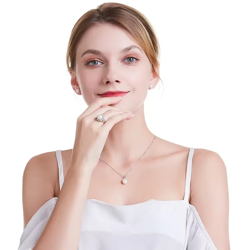 925 Sterling Silver Jewelry on Sale Big Natural Pearl Rings for Women Stone Ring Adjustable White/Pink/Purple Pearl