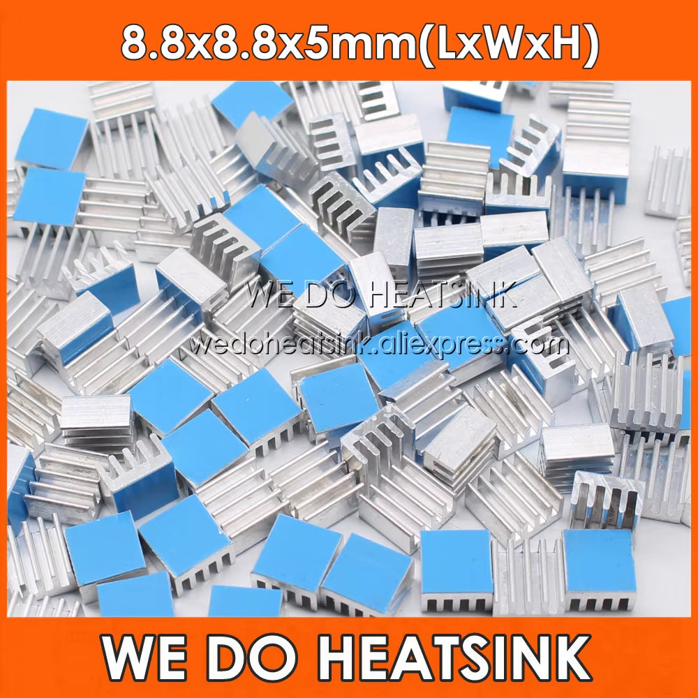 10Pcs 8.8X8.8X5Mm Small Tiny Silver / Black Heatsink Aluminum Heat Sink Radiator Cooler with Tape Applied