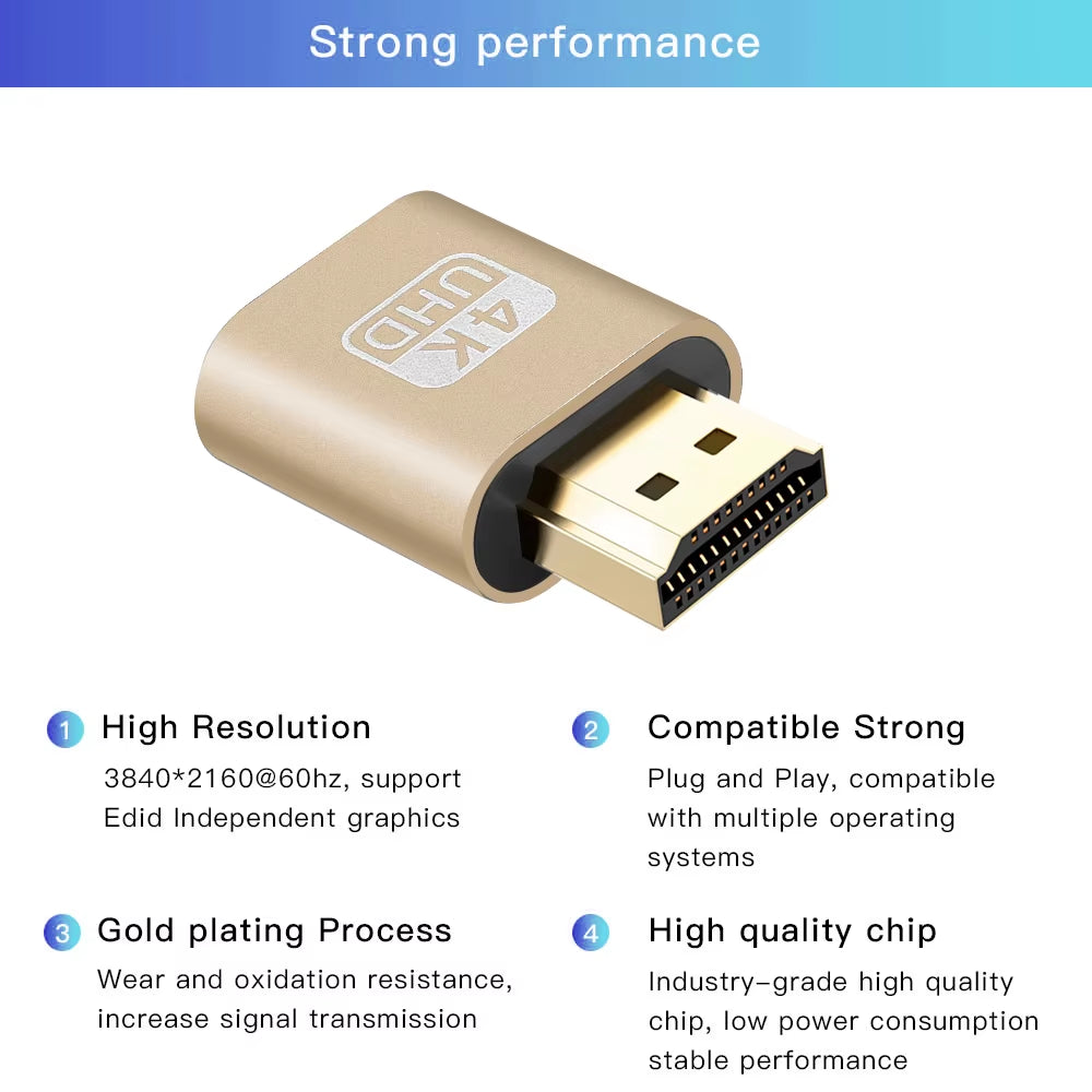 1Pcs VGA Virtual Display Adapter Hdmi-Compatible 1.4 DDC EDID Dummy Plug Headless Ghost Display Emulator Video Card Lock Plate