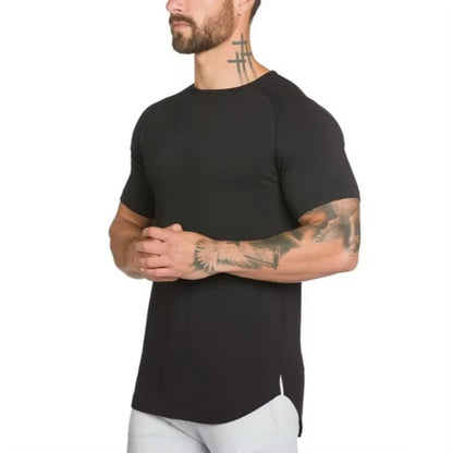 Brand Gym Clothing Fitness T Shirt Men Fashion Extend Hip Hop Summer Short Sleeve T-Shirt Cotton Bodybuilding Muscle Tshirt Man