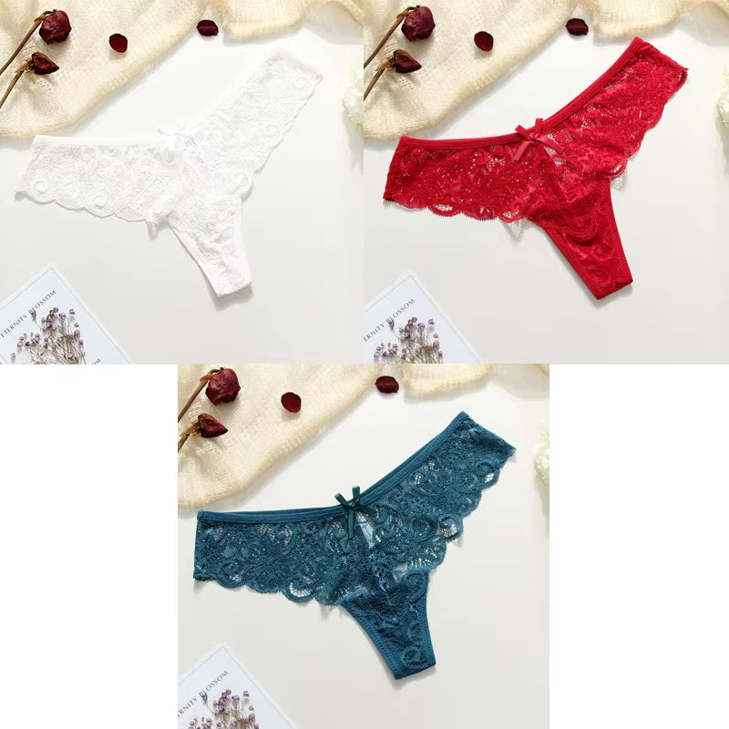 3Pcs Sexy Underwear Woman Thongs Panties Lace G-String T-Back Female Underwear Sexy Lace Thongs Underpants Panties for Woman