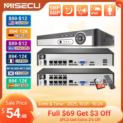 H.265 4CH 8CH 1080P 5MP 8MP 4K Ultra HD POE NVR Network Face Detection Video Recorder for Security POE IP Camera ONVIF