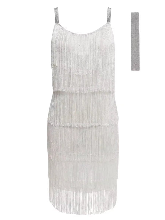 Vintage Vestidos 1920S Flapper Girl Fancy Dress Great Gatsby Dress Costumes Slash Neck Strappy Fringe Swing Party Dress Women