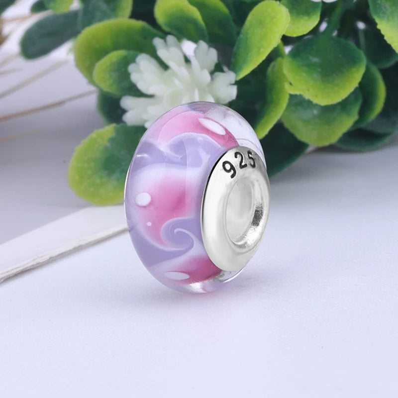 New European Colorful Lampwork Glass Bead Murano Plastic Aolly Charm Fit Pan Brand Bracelet Bangle Women DIY Jewelry Dropship