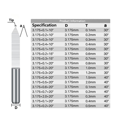 V Shape Milling Cutter 10Pcs 30 40 Degree 3.175Mm(1/8'') Shank Carbide PCB Engraving Bits CNC Router Tool