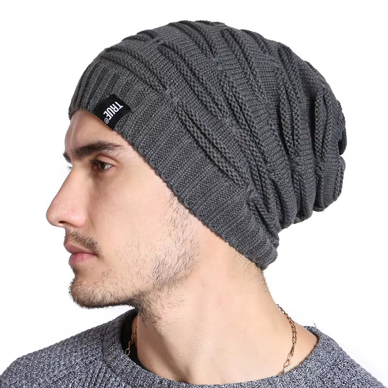 New True Letter Winter Hat Long Size Knitted Cap High Quality Casual Beanies for Men & Women Solid Bonnet Cap