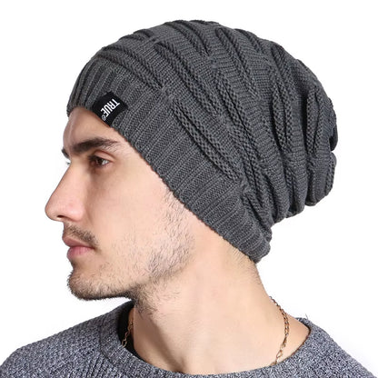 New True Letter Winter Hat Long Size Knitted Cap High Quality Casual Beanies for Men & Women Solid Bonnet Cap
