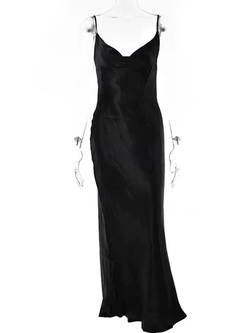Sexy Spaghetti Strap Backless Maxi Dress Women Satin Lace up Trumpet Evening Dress Elegant Bodycon Party Dresses 2024
