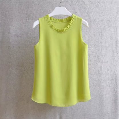 21 Colors Solid Ruffle Chiffon Blouse Women 2025 Summer Fashion Vest Blusas Casual Loose Sleeveless Ladies Tops Shirt