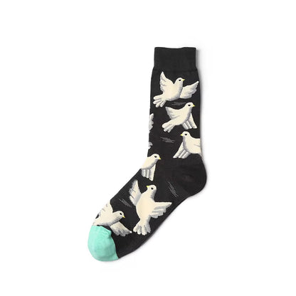 1 Pair Art Socks New Men Women Cotton Socks Couple Funny Socks Flower Bird Long Colorful Socks EUR39-44