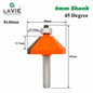 LAVIE 1Pc 8Mm Shank 45 Degree Chamfer Edge Forming Router Bit Bevel Flush Trim Bit Woodworking Milling Cutter Bits MC02021