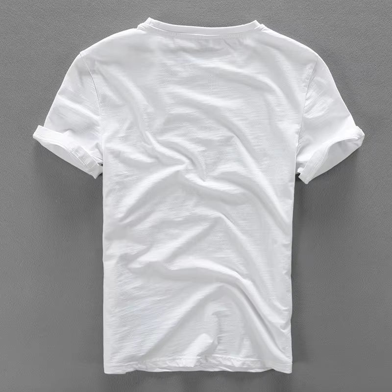 Designer Cartoon Embroidery Stitching Linen Short Sleeve T-Shirt Men Brand Casual round Neck White T Shirt for Men Camiseta